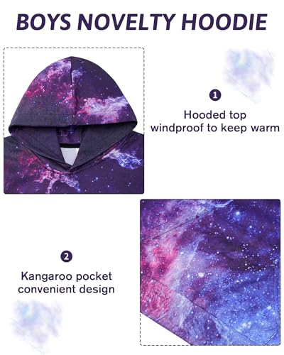 Image of Funnycokid Boys Hoodies Kids Sweatshirt Warm Youth Print Girls Hooded Clothes with Pocket 6-16 Years