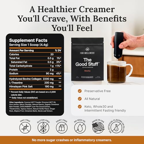 Image of The Good Stuff | Mocha Coffee Booster | Healthy Coffee Creamer for Focus & Energy | Keto, Non-Dairy Creamer Powder with MCT Oil, Collagen & L-Theanine | 30 Servings