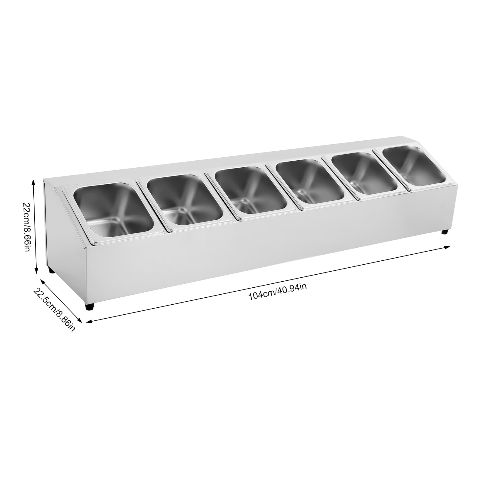 Recipiente para ingredientes para pizza, recipiente de acero inoxidable con tapa, 6 recipientes, vitrina para mantener el calor, gastronomía, ensalada, recipiente para guarniciones para gastro