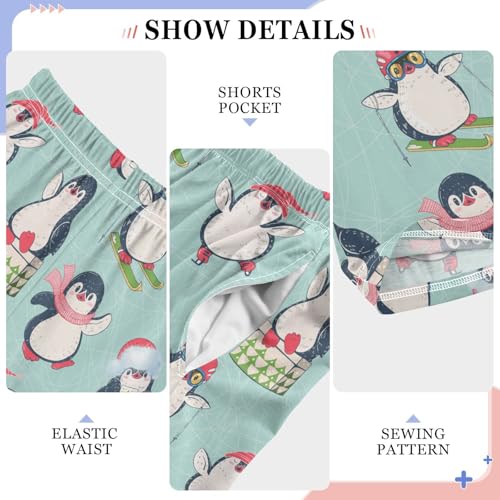 ZZXXB Xmas Penguin Skiing Boys Long Pants Soft Trousers Elastic Waist Kids Lounge Bottoms with Pockets S-XL4