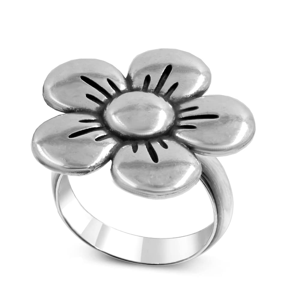 PassoAnillo flor grande de plata. Pua es un modelo ajustable y se envía en una caja de joyería