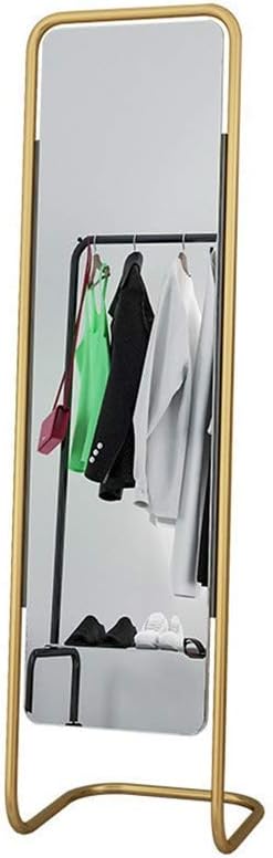 Simple Dressing Mirror Metal Fashion Floor Mirror Women’s Clothing Store Full-Length Mirror Rectangle Iron Bracket Decorative Mirror Makeup Mirror (Color : Gold Size : 165 * 42CM)