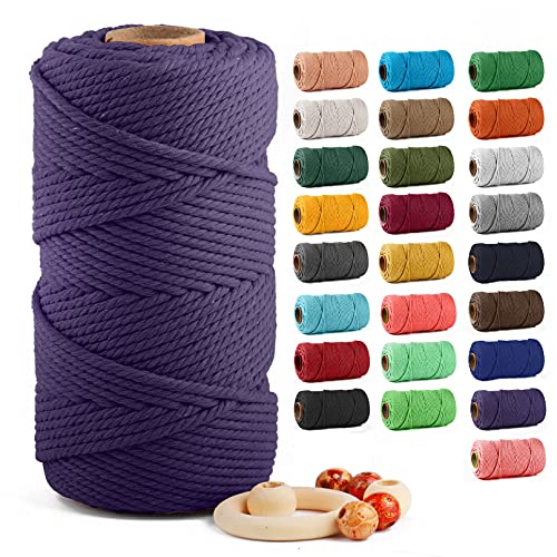 Image of ZUEXT Macrame Cord, Dark Violet, 5mm x 109yds Cotton String Macrame Yarn | 100% Natural Handmade, 4 Strands Twisted Cotton Rope, For Wall Hanging Plant Hangers Gift Wrapping Tapestry DIY Crafts, 100m