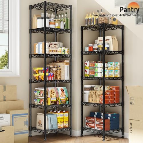 Image of DurayLoly 5-Tier Narrow Shelf for Small Spaces, 15.8 inch W Metal Shelving Unit, Adjustable Wire Rack, Freestanding Storage for Bathroom, Laundry, Kitchen Pantry, Black