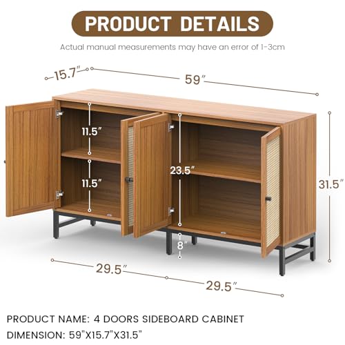 Zlwjgy Credenza Rattan Buffet Cabinet, Sideboard Storage Accent Cabinet thumb #1