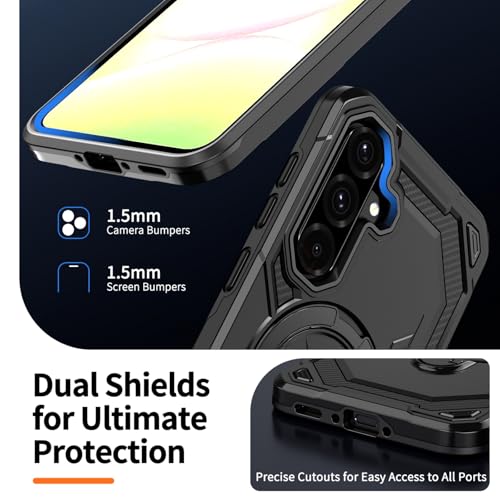 Coque Samsung A56 compatible MagSafe noire avec support intégré en TPU