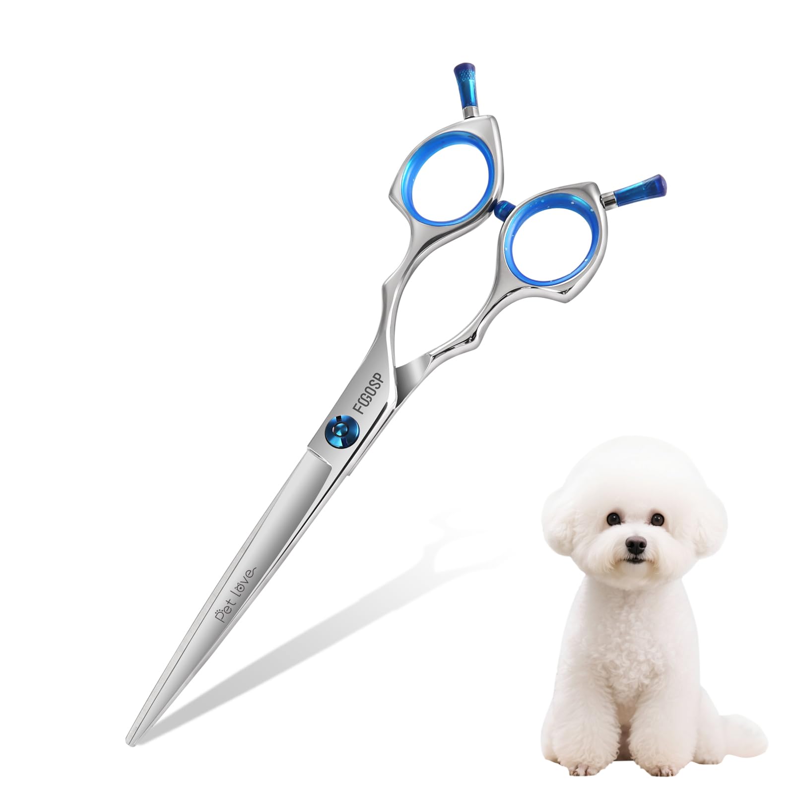 FOGOSP Straight Dog Grooming Scissors 6.5 in Small Dog Hair Scissor Trimming Dogs Pet Cat Shears Japan 440C Symmetric Handle Light Weight for Cutting Body Legs Hairs(6.5)