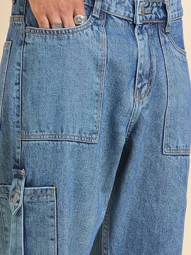 Image of STUDIO NEXX Men's Baggy fit Denim Cargo Pants |Non Stretchable| Wide Leg Jeans| Cargo Jeans|Baggy Cargos for Men