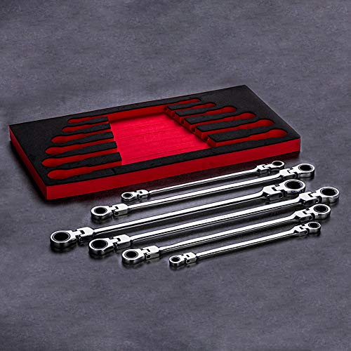 Image of BULLTOOLS 6-Piece Flex-Head Extra Long Ratcheting Wrenches Double Box End Chrome Vanadium Steel 72-Tooth Wrench Set with Metric 8mm - 19mm
