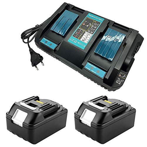 4A Dual Channel Charger mit 2 Einheiten 18V 4.0Ah Lithium Batterie Ersetzen für Makita Baustellenradio DMR110 Rasentrimmer DUR181Z Bohrschrauber