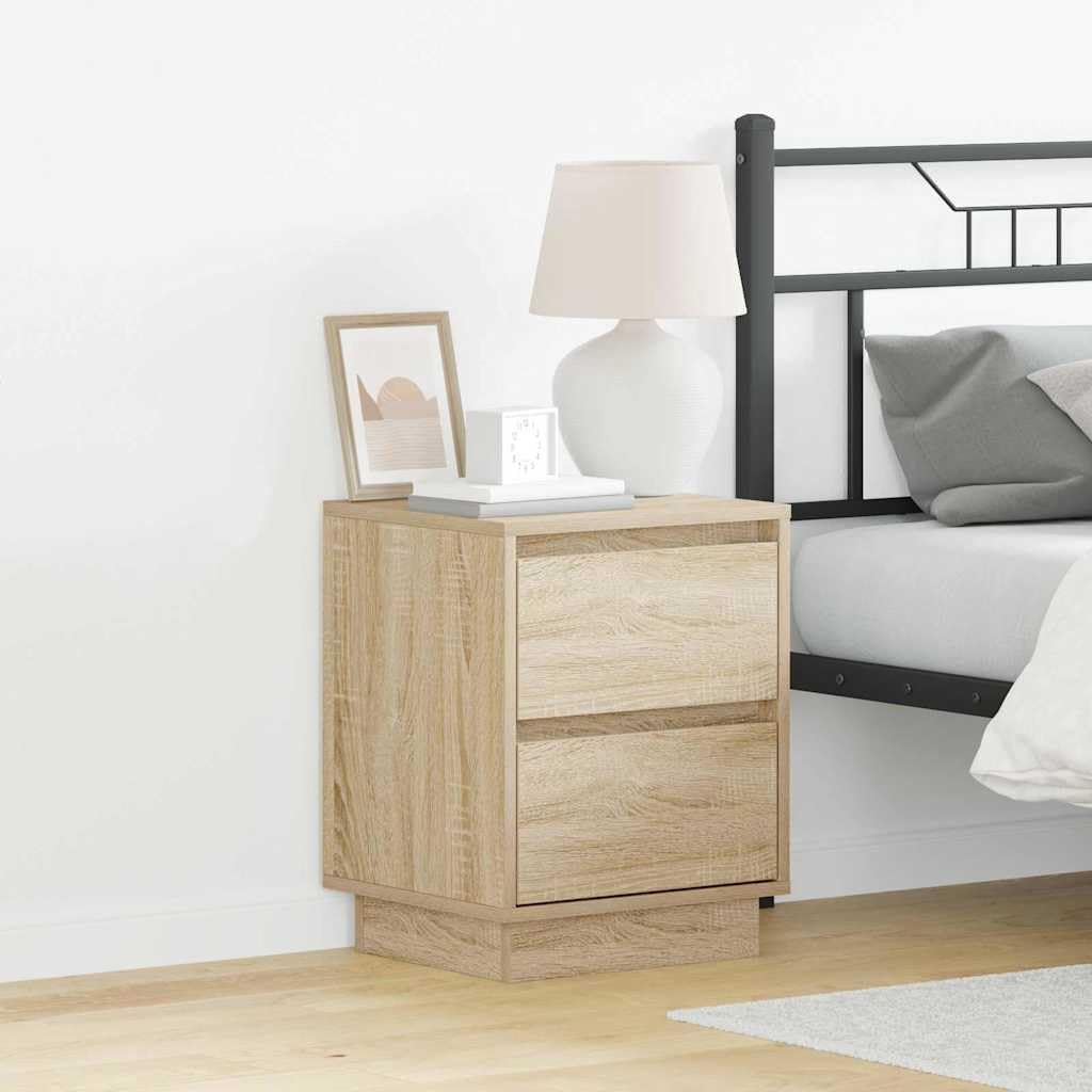 Table de Nuit Chêne Sonoma 50 cm avec Tiroirs Rangement et Prise USB Intégrée
