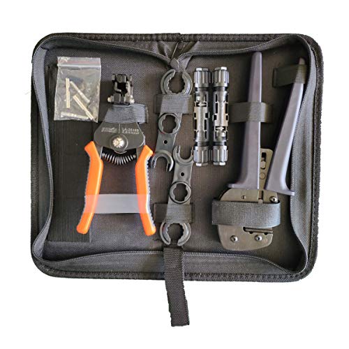 Witproton Solar PV Connector Crimper Tool Kit for 14 12 10 8 AWG Solid Copper Pins, Crimping and Stripping Tools, Spanner Bag for Photovoltaic