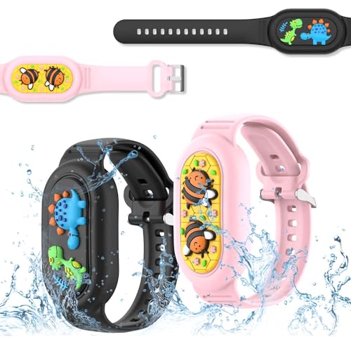 [2Pack] FGERWZ Silicone Bracelet for Samsung Galaxy SmartTag 2 (2023), Full Cover Wristband Smart Tag 2 Holder Waterproof, Adjustable Hidden SmartTag 2 Bracelet for Kids Elderly (Pink & Black)