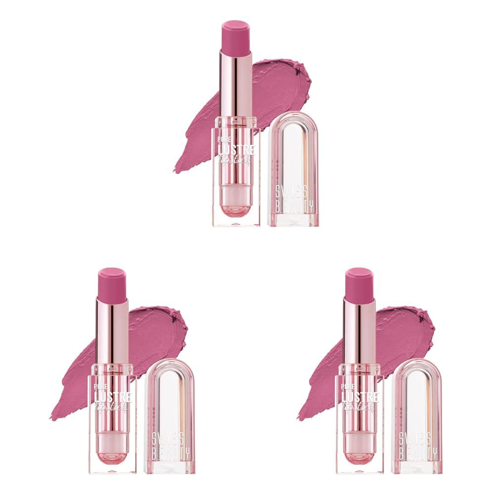 Swiss Beauty Pure Lustre Lipstick | High Shine Finish | Smooth Glide | With Olive Oil & Vitamin E | Hydrating | Shade- Salty Pink, 3.8gm (Pack of 3)-image-12