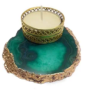 Universal Factory Outlet UFO Agate Green Stone T-Light Unique Home and Office Decor Diwali Handmade Candle Stand