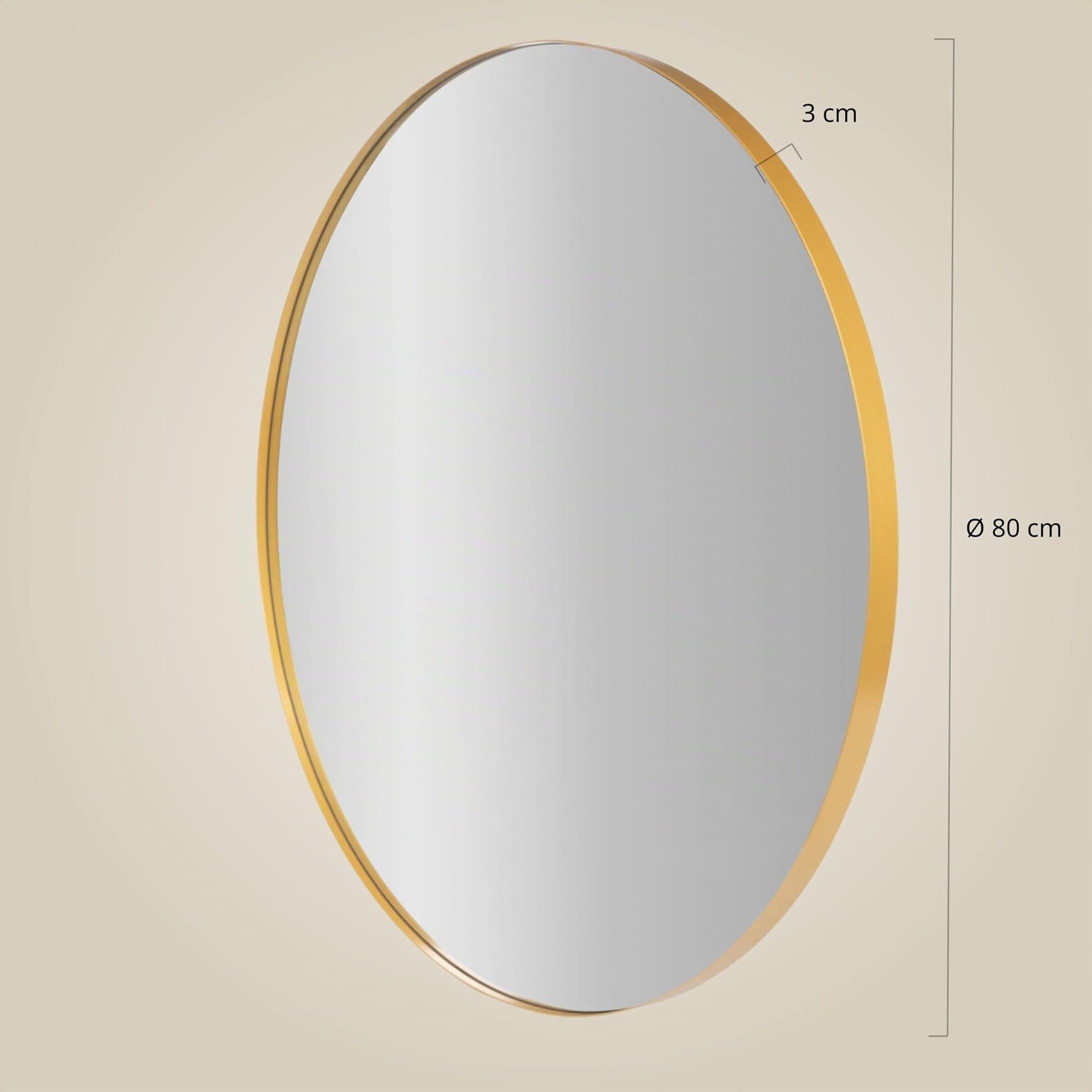 Miroir rond Noor, cadre en métal, Ø 80 cm (doré)