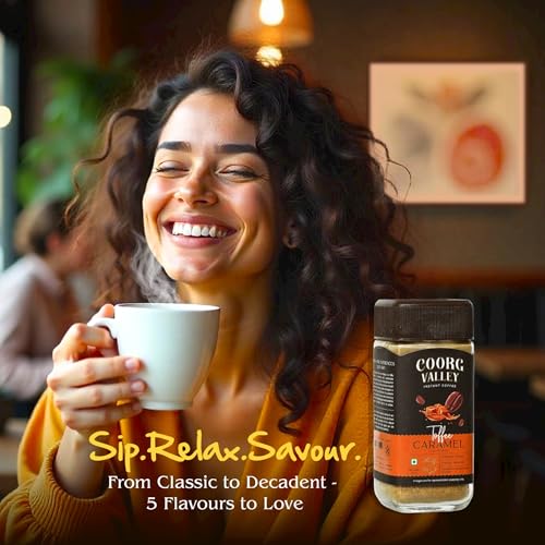 Image of Coorg Valley Toffee Caramel Instant Coffee 100g | Flavoured Coffee | Premium Blend of Robusta & Arabica | Freeze Dried | Make Cafe Style Hot & Cold Coffee at Home