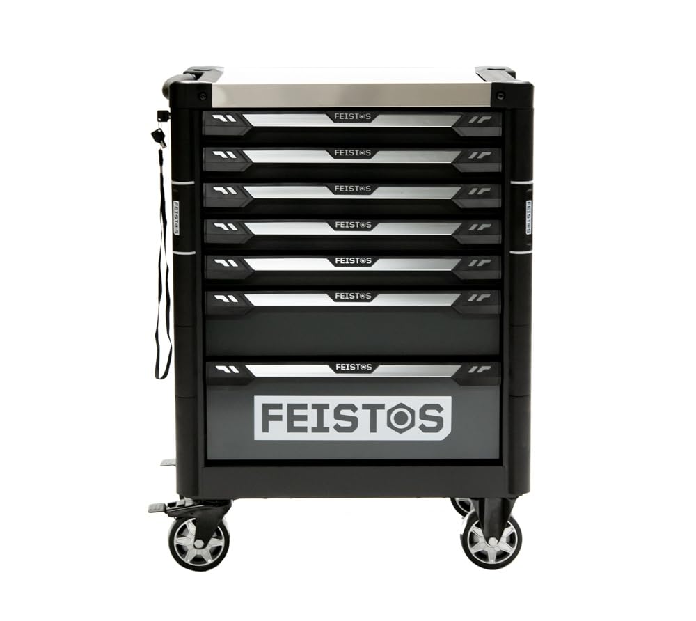 Werkzeugwagen Mento 3 | Werkstattwagen bestückt mit 158 Teilen | Schwarz | 73x48x97 cm | Modular & abschließbar