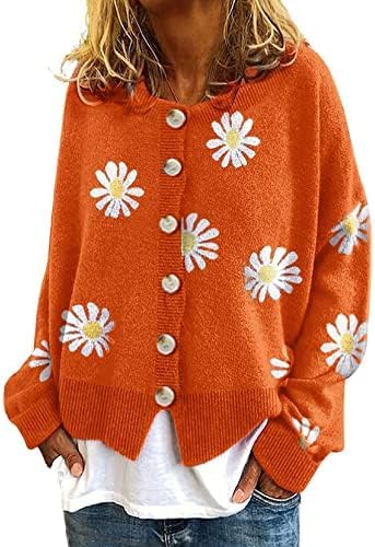 utcoco Women's Oversized Cropped Cardigan Sweaters Vintage Artistic Floral Print Cable Knit Sweater Outwear