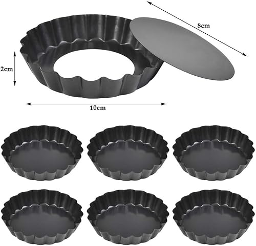 Miniatura 2 de Juego de mini tarta de 4 pulgadas, 6 paquetes de sartén para tartas con parte inferior extraíble, sartén antiadherente de acero al carbono, sartenes