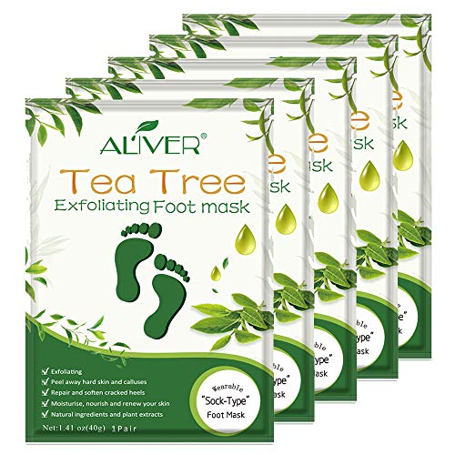 Foot Peel Mask 5 Pack – Tea Tree, Removes Calluses, Softens Dry Skin, Safe for Men and Women