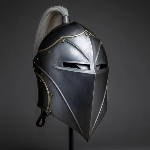 Medieval Knight Helmet, Steel Construction with Plume, Decorative Battle Armor Replica