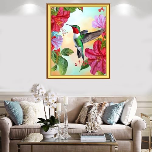 Image of Foxnyart Stamped Cross Stitch Kits Full Range of Embroidery Needlework Starter Kits for Beginners Adults 11CT Embroidery Patterns Art Crafts DIY Needlepoint Kit-Hummingbirds Collect Honey 16x20 inchs