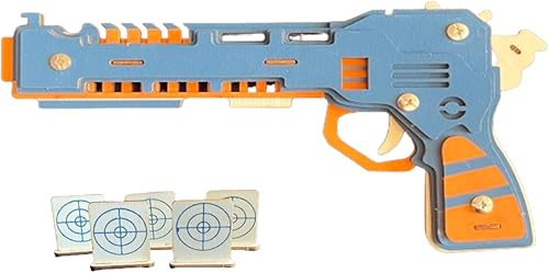 Miniatura 2 de Modelo transmisor de banda de goma de madera 3D azul, para ser montado. para hombres y mujeres (2 paquetes) Pistola de goma de madera 3D, modelo de