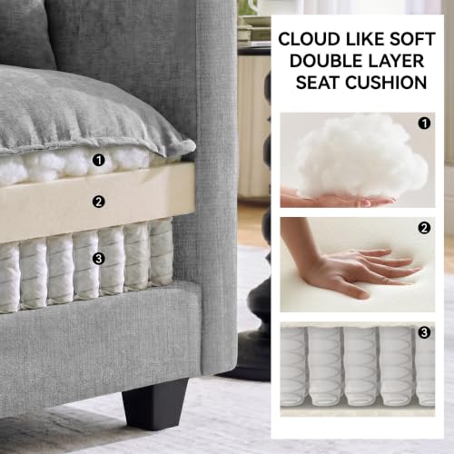 Image of 30'' Cloud Single Couch, Cloud Sofa with Throw Pillow, Modern 1 Seater Reading Chair with Deep Seat, Accent Chairs for Living Room, Bedroom, Small Apartment, Light Grey