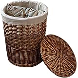 XYZMDJ Rotin Panier de Rangement, Seagrass Panier à Linge avec Doublure Vêtements Ronde Bac avec Couvercle Organisation blanchisserie Coupe-Circuit (Size : 36x44cm)