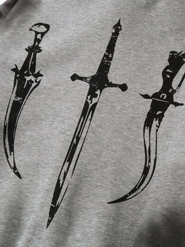 Ponitrack Grey Gothic Graphic Print Zip-Up Jacket with Fur Hoodie - Unisex Large for Edgy Streetwear Vibes - Image 6