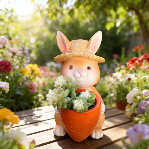 Décoration de jardin et bureau avec le pot de fleurs lapin carotte - 3