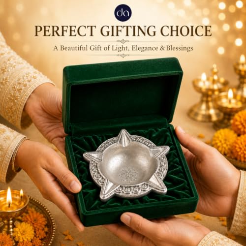 Image of 999 Silver Plated Panchmukhi Diya for Pooja l Handcrafted 5 Face Deepak for Home Mandir & Office, Diwali Decoration & Festive Gifting
