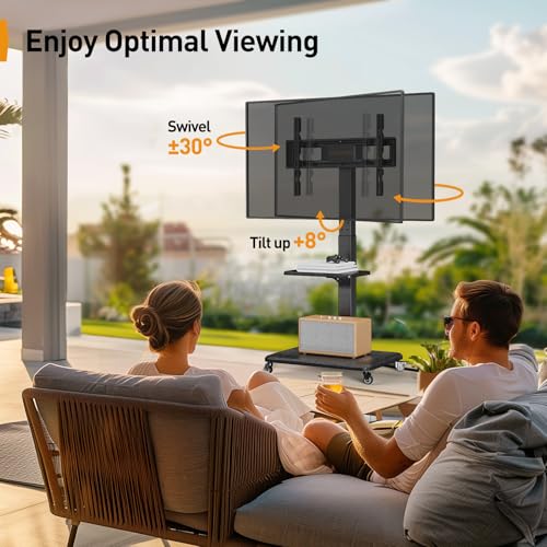 Perlegear Mobile TV Stand, Tilt & Swivel Rolling TV Cart for 32 to 75 inch TVs up to 110 lbs, Height Adjustable Rolling TV Stand with Wheels, Max VESA 600x400mm, PGTVMC27 - Image 8