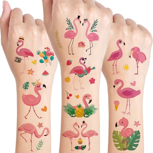 Flamant Rose Tatouage Enfant, 10 Feuilles Flamant Rose Autocollants Tatouages pour Filles et Garçons, Bras, Epaule, Cadeau D'nniversaire, Fournitures de Fête...