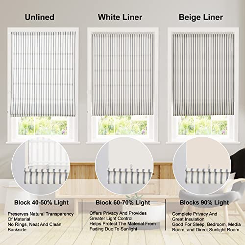 Artdix Roman Shades, Greyish Blue Stripe Blackout Cordless Fabric Custom Roman Shades For Windows, Doors, Farmhouse #TOP3