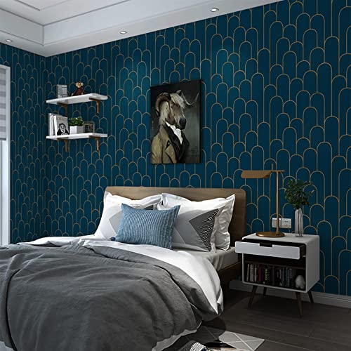 Yasinet Blue And Gold Peel And Stick Wallpaper Blue Geometric Contact Paper Stripe Removable Paper Self Adhesive Wallpaper Decorative For Wall Countertop Cabinet Furniture Vinyl Film 17.3''X118'' #TOP7