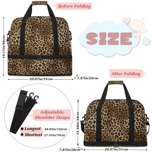 Large Weekender Overnight Bags Leopard Print Animal Skin Travel Duffel Bag for Women Men Gym Bag With Shoe Compartment Foldie Travel Tote Bag Carry On Personal Item Bag for Travel Gym Sports2