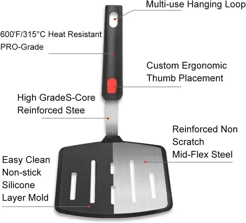 Image of Silicone Spatula - Nonstick, Heat Resistant Cooking & Baking Flipper for Pancakes, Omelettes, Pizza, Steak, Dosa - Ideal for Griddle Pans, Cookware and Fish Turner (Slotted Wide Spatula)