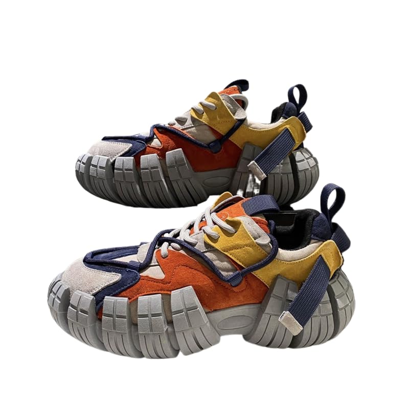 Color-Blocked Comfy Trendy Platform Shoes for Outdoor Walking Jogging Camping, All Seasons Men's Lace Up Sneakers