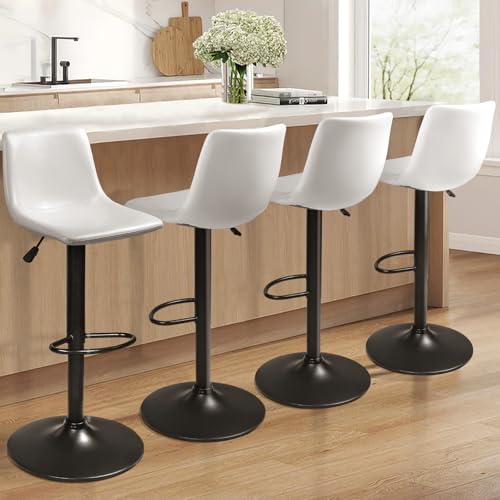 Image of Waleaf Adjustable Bar Stools Set of 4, Modern Faux Leather Swivel Barstools