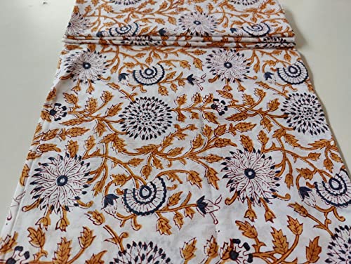 Image of Floral Printed Cotton Fabric Cloth Hand Block Print Fabric Women Material Running Jaipuri Hand Block Printed Women Dress Material Kurtis Natural 44 inch Inches Width 2.5 Meter (Pattern 27)