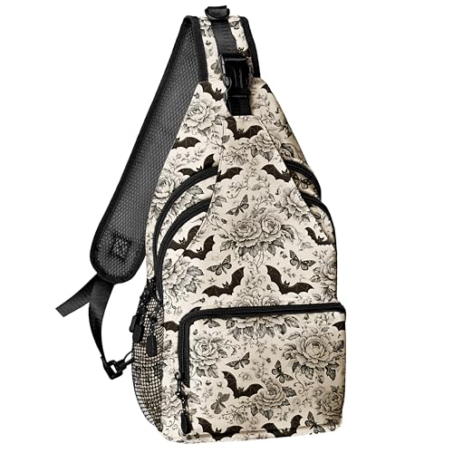 xiaotcq Gothic Bat Flowers Sling Bag for Women Men Sling Backpack Chest Daypack Crossbody Bag for Travel Outdoor Hiking
