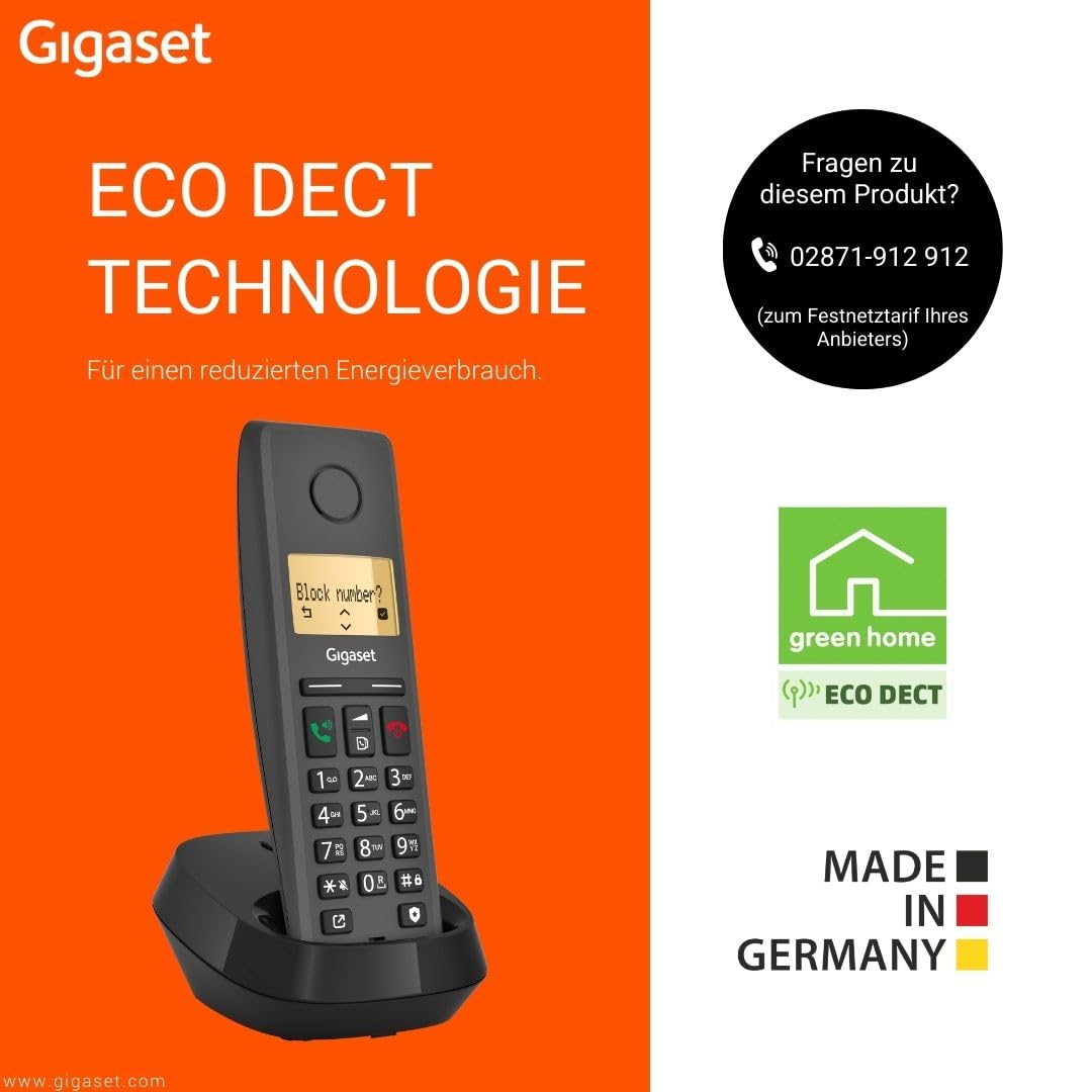 Gigaset Pure 220 - DECT-Telefon - mit Call-Block-Taste und Freisprechfunktion - Hörgerätekompatibel, Adressbuch mit 80 Kontakten, anthrazit schwarz [Kompatibel in DE, IT, FR, NL, BE, Che, AUT]