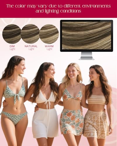 Image of Moresoo Nano Ring Hair Extensions Human Hair, Strawberry Blonde, 24 Inch | 50g 50 strands, extra-long straight length, medium brunette strawberry blonde, weddings, parties and fashion styling