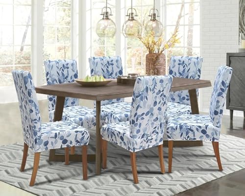 Image of Styleys Chair Covers for Dining Room, Stretch Dining Chair Cover, Washable Spandex Kitchen Chair Slipcovers (Set of 2, Leaves Bay, SD3221)