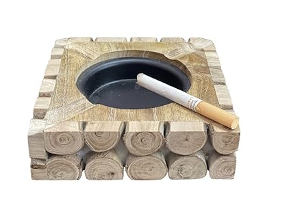KESHA SPREE Mango Wood Gitti Ash Tray Wooden and Metal ash Keeping Space Square Shape Natural Look.
