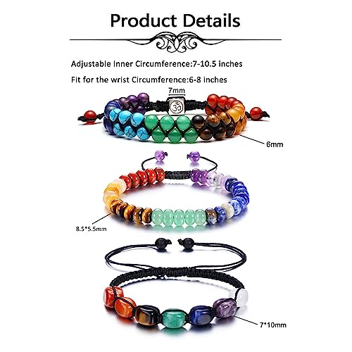 Image of Top Plaza Bead Chakra Bracelet 7 Chakras Healing Crystals Bracelet Yoga Stone Beads Bracelets Meditation Relax Anxiety Bangle for Womens Mens