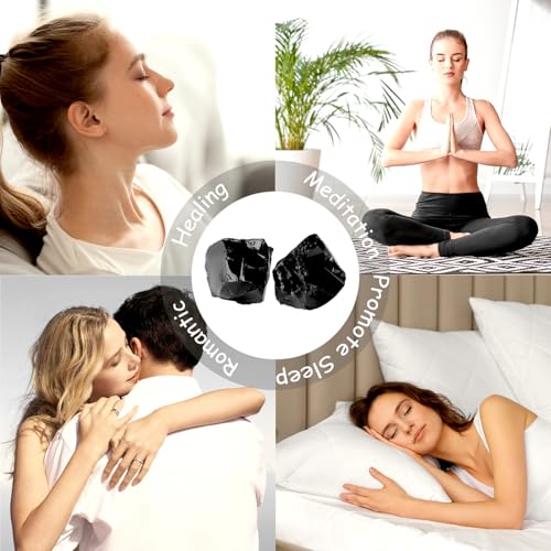 Image of 2Pcs Black Obsidian Crystals 1.8-2.2 inch Large Raw Stones Rocks
