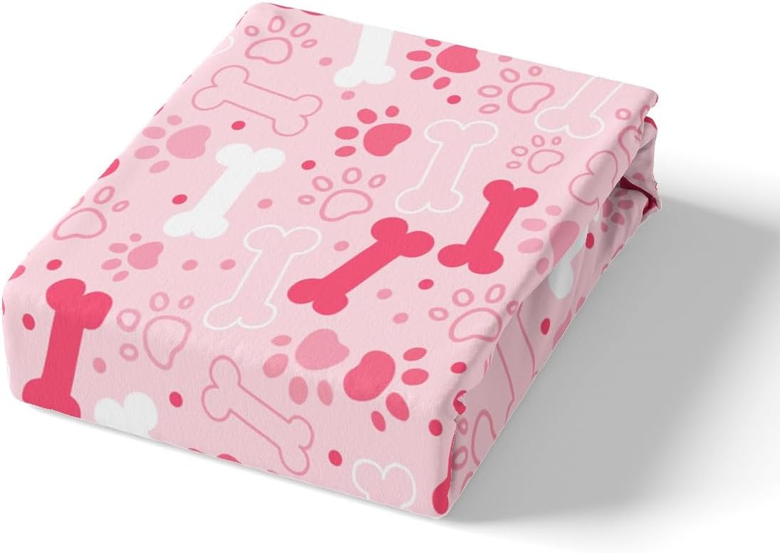 Erosebridal Pink Dog Paw Bedding Set,Lovely Bones Duvet Cover Toddler Size for Kids Boys Girls,Cartoon Puppy Footprints Bed Set,Pets Quilt Cover with 1 Pillowcase Bedroom Decor